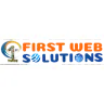 First Web Solutions logo featuring a stylized 1st icon and globe motifs in orange and blue